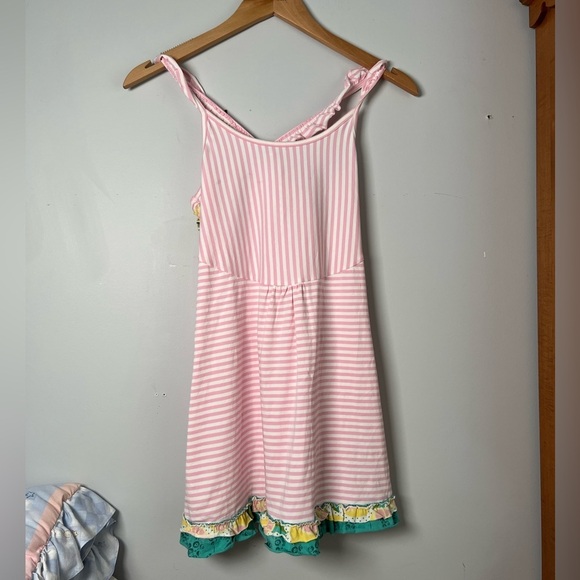 Matilda Jane Pink Striped Dress Trim Accents Cross Back Straps NWT Girls 10 - Picture 1 of 8